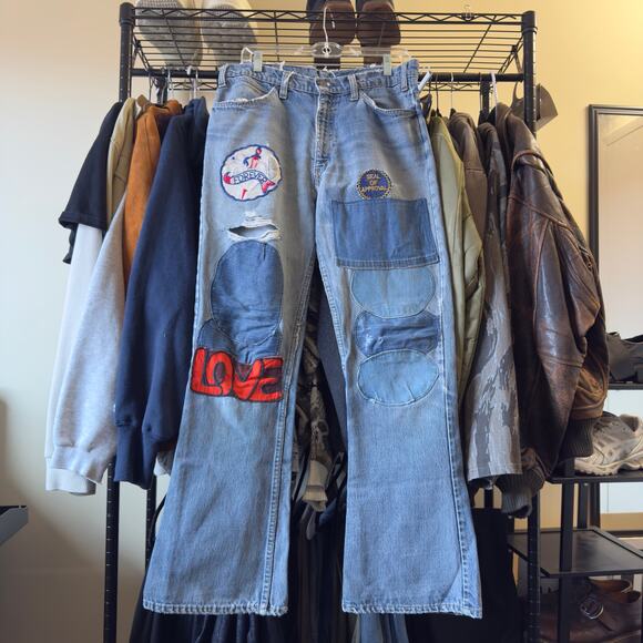70s Levi 646 Patchwork Flared Bellbottom Jeans 32x31.5